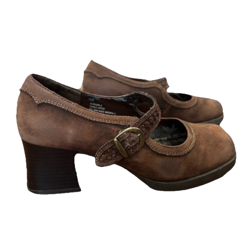 Chunky Heel Mary Jane Brown Suede